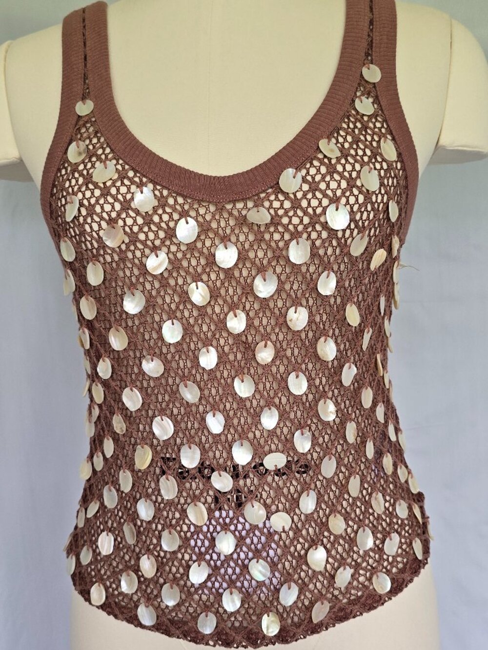 J.Crew Crochet Shell-Embroidered Tank Top NWT Medium Elm Wood Brown